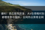 爆料！西瓜影院突发：大V在傍晚时刻被曝曾参与猛料，全网热议席卷全网