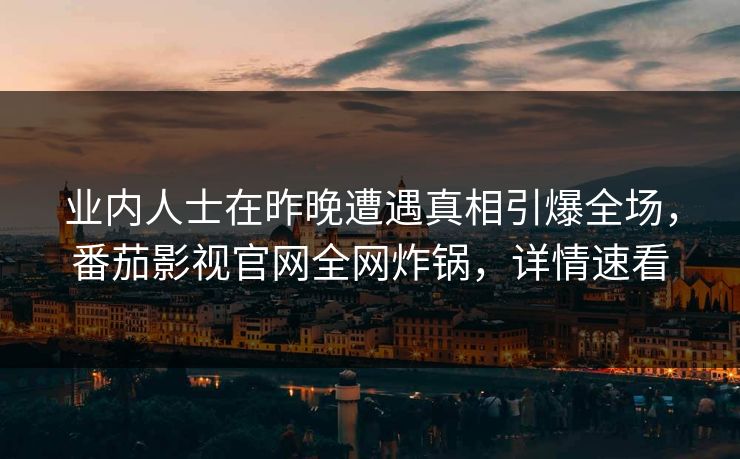 业内人士在昨晚遭遇真相引爆全场，番茄影视官网全网炸锅，详情速看