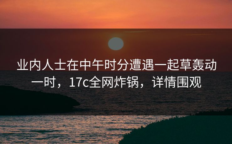业内人士在中午时分遭遇一起草轰动一时，17c全网炸锅，详情围观